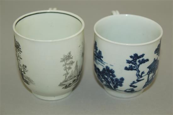 Two Worcester coffee cups, c.1758-65, 6cm and 6.5cm